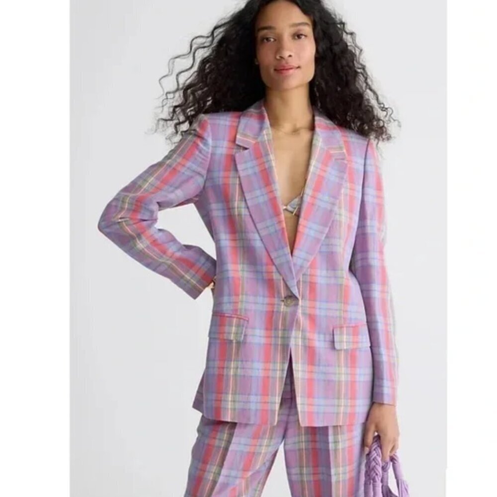 ** J.Crew Collection Lineaesse Willa Italian Blazer Pantsuit Set  sunset plaid 2